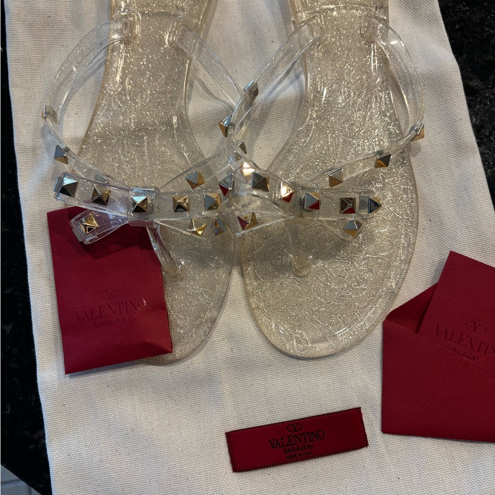 Valentino Garavani Transparent Sandals with Gold Accents